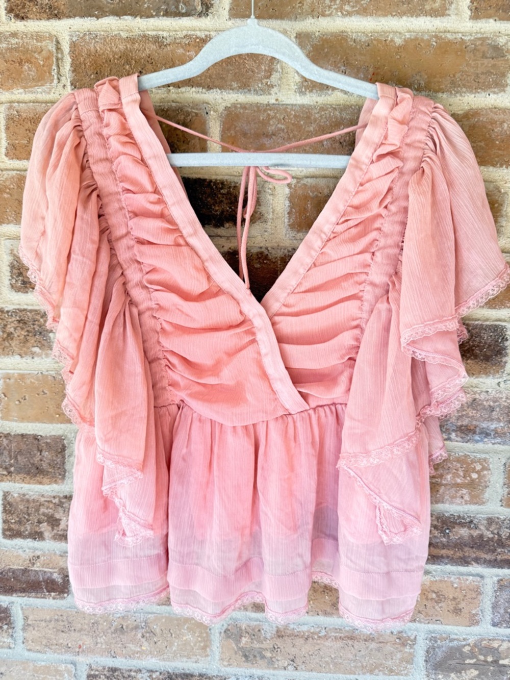 By Together Blush Pink Ruffle V-Neck  Top